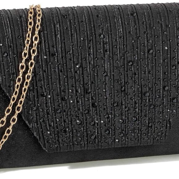 Brand New Satin Black Rhinestone Evening Clutch (78 chars) - Picture 1 of 8
